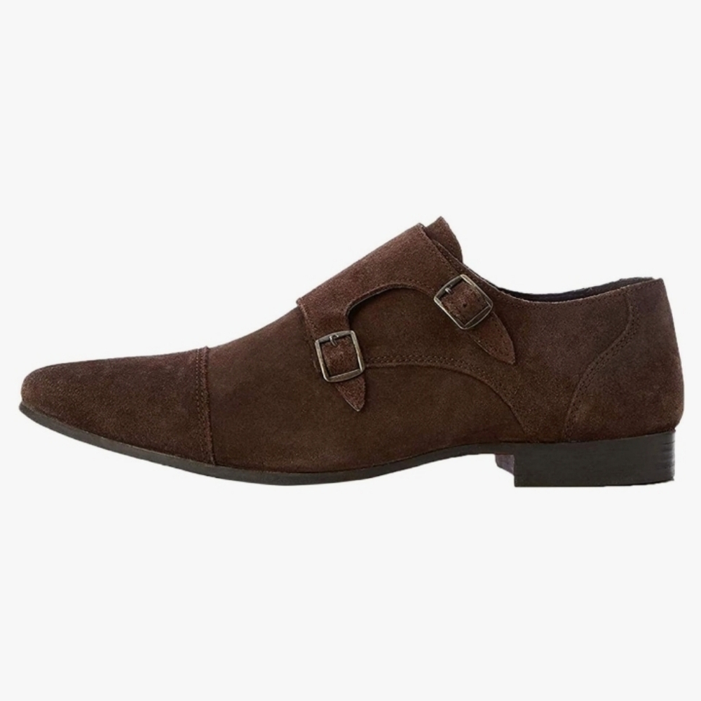 NEW Mens Suede Leather Chocolate Brown Buckle Loafers Dress Shoes Sz 11